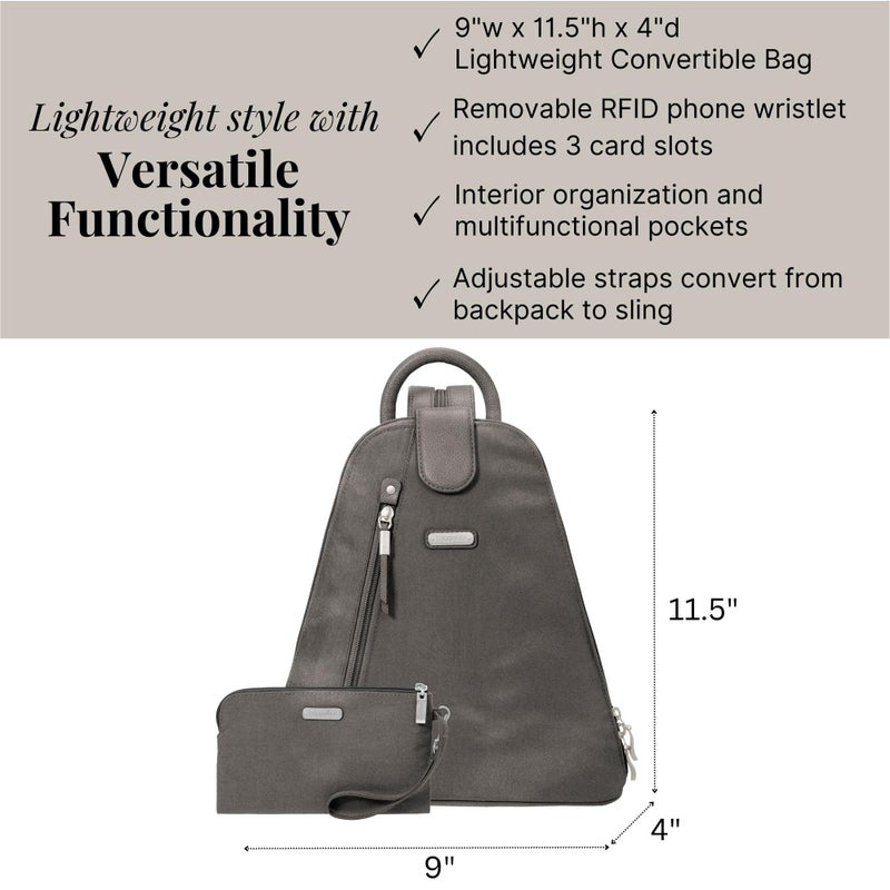 Baggallini Metro Backpack with RFID Phone Wristlet - 9x11 Convertible Sling Bag for Women with Adjustable Shoulder Straps - Image 4